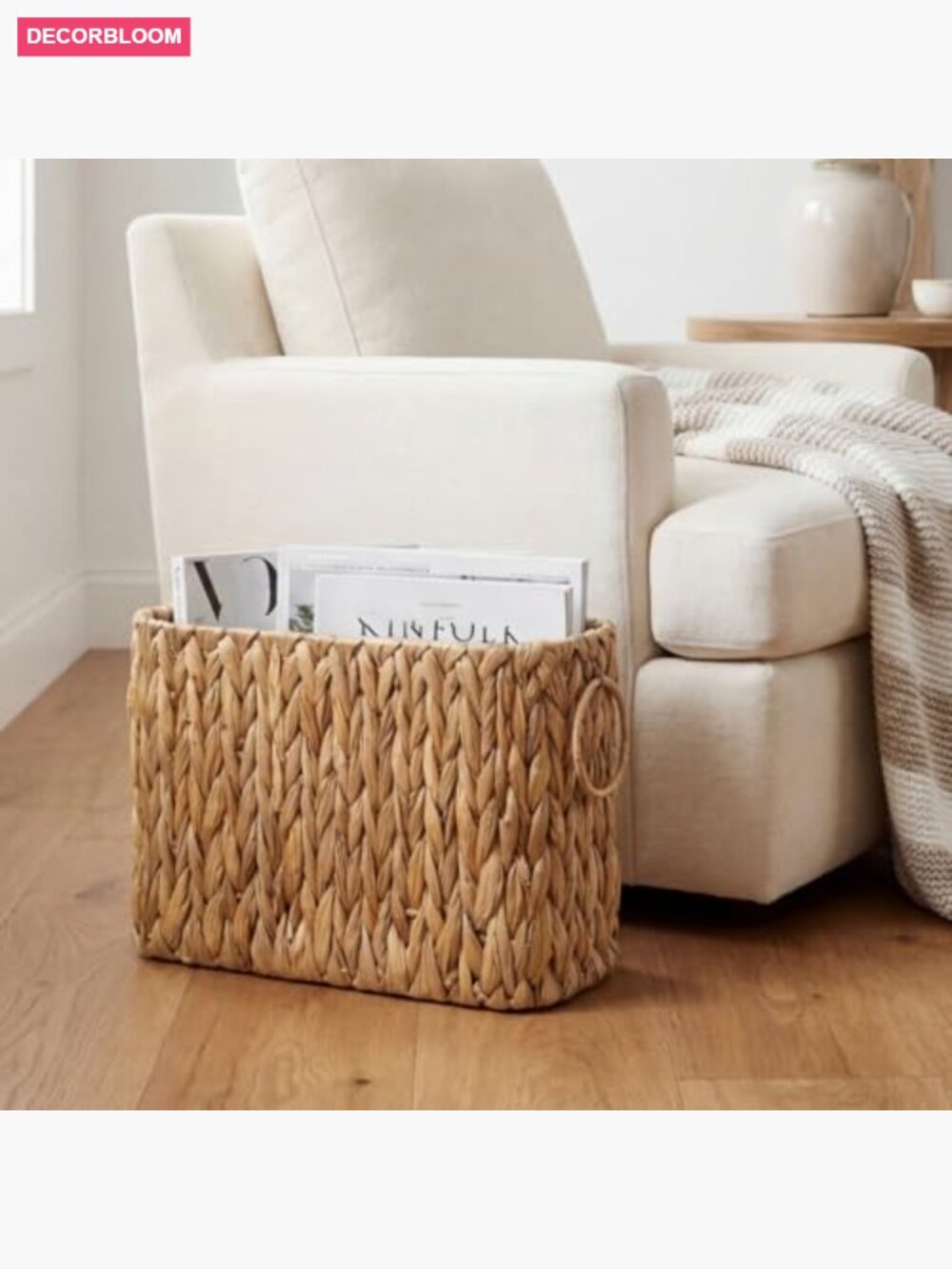 Handwoven Water Hyacinth Magazine Basket Toilet Paper Storage for 6 Mega Rolls - Picture 7 of 7